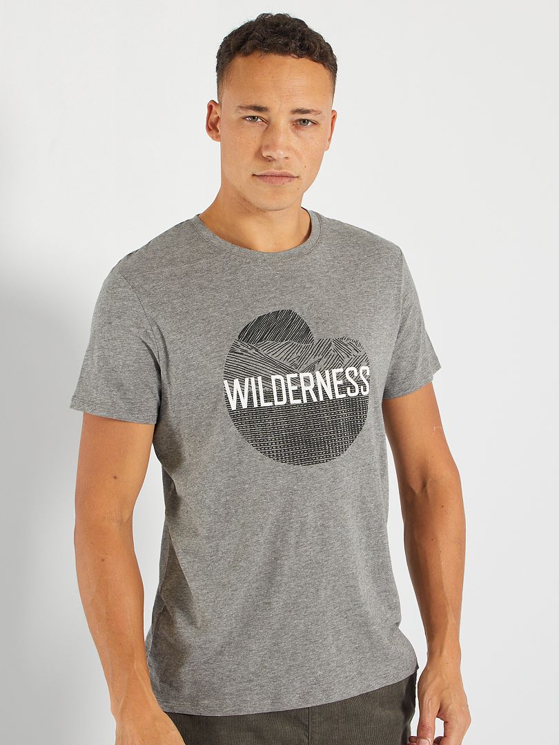 T-shirt imprimé gris chiné/wild - Kiabi