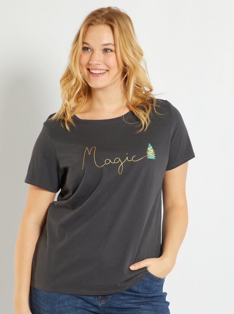 T-shirt imprimé gris foncé - Kiabi