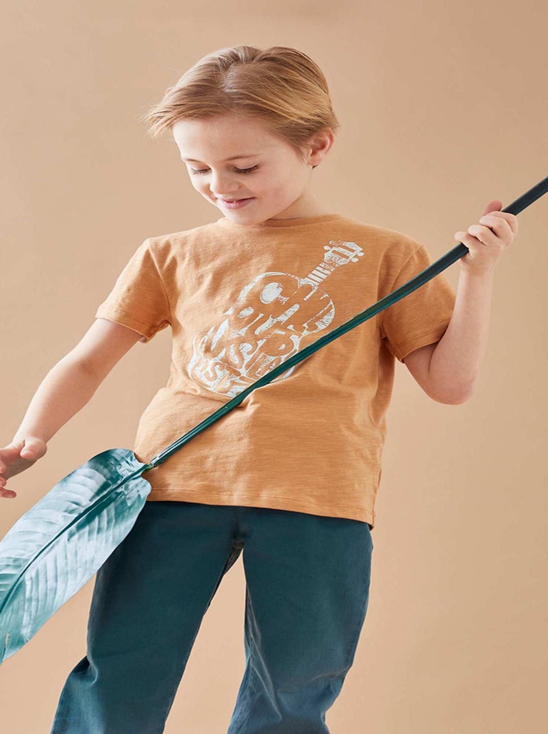 T-shirt imprimé guitare en coton BIO, Marron - Kiabi