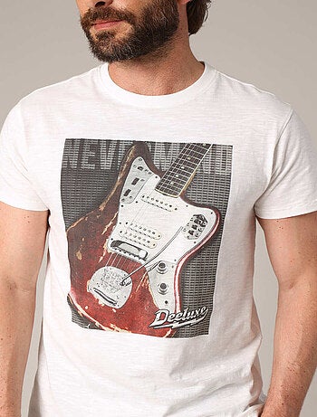 T-shirt imprimé guitare vintage, style rock'n'roll, 100% coton. 'Deeluxe'