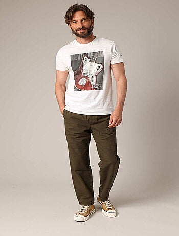 T-shirt imprimé guitare vintage, style rock'n'roll, 100% coton. 'Deeluxe'