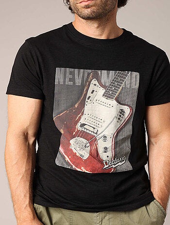 T-shirt imprimé guitare vintage, style rock'n'roll, 100% coton. 'Deeluxe'