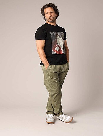 T-shirt imprimé guitare vintage, style rock'n'roll, 100% coton. 'Deeluxe'