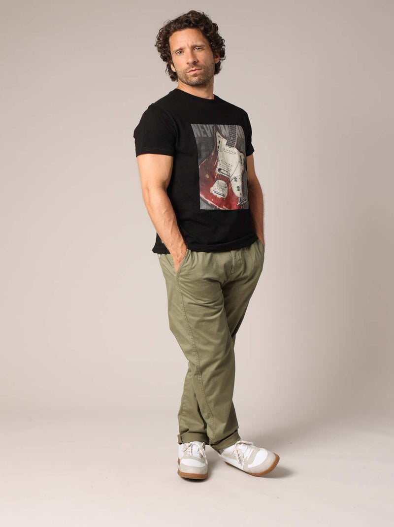 T-shirt imprimé guitare vintage, style rock'n'roll, 100% coton. 'Deeluxe' Noir - Kiabi