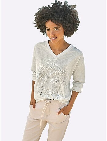 T-shirt imprimé imprimé feuille brillant - taille standard - helline