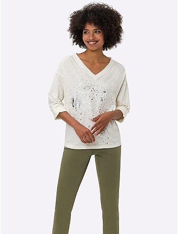 T-shirt imprimé imprimé feuille brillant - taille standard - helline