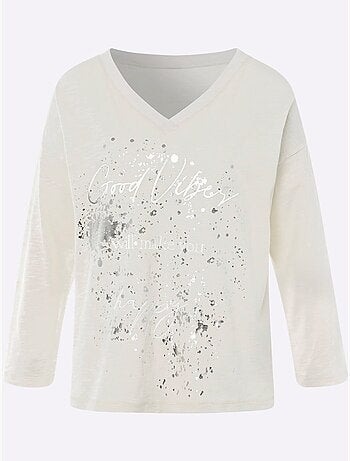 T-shirt imprimé imprimé feuille brillant - taille standard - helline