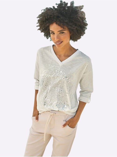 T-shirt Imprimé Imprimé Feuille Brillant - Taille Standard - Helline - Kiabi