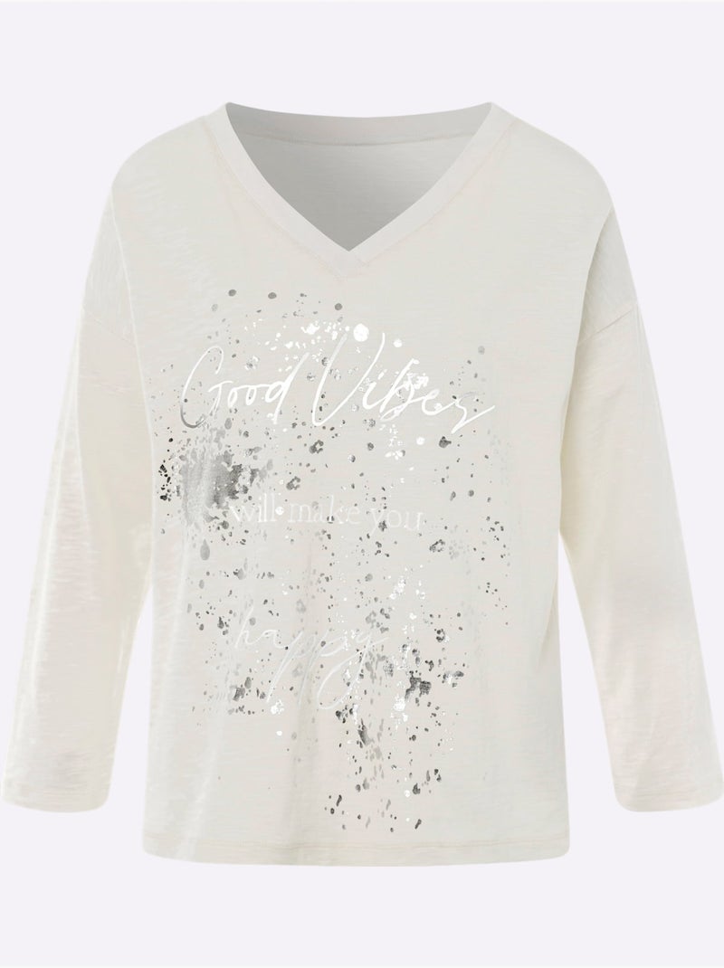 T-shirt Imprimé Imprimé Feuille Brillant - Taille Standard - Helline Ivoire - Kiabi