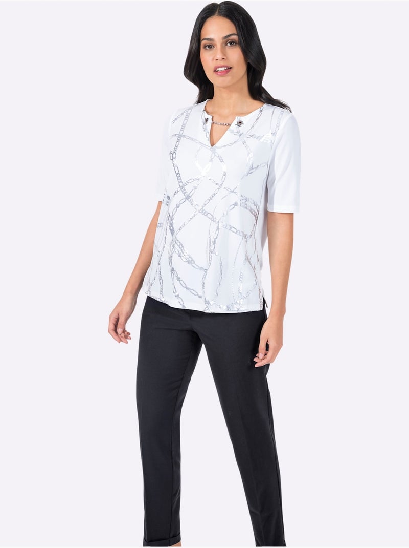 T-shirt Imprimé Imprimé Transfert Couleur Argenté - Taille Standard - Helline Ecru - Kiabi