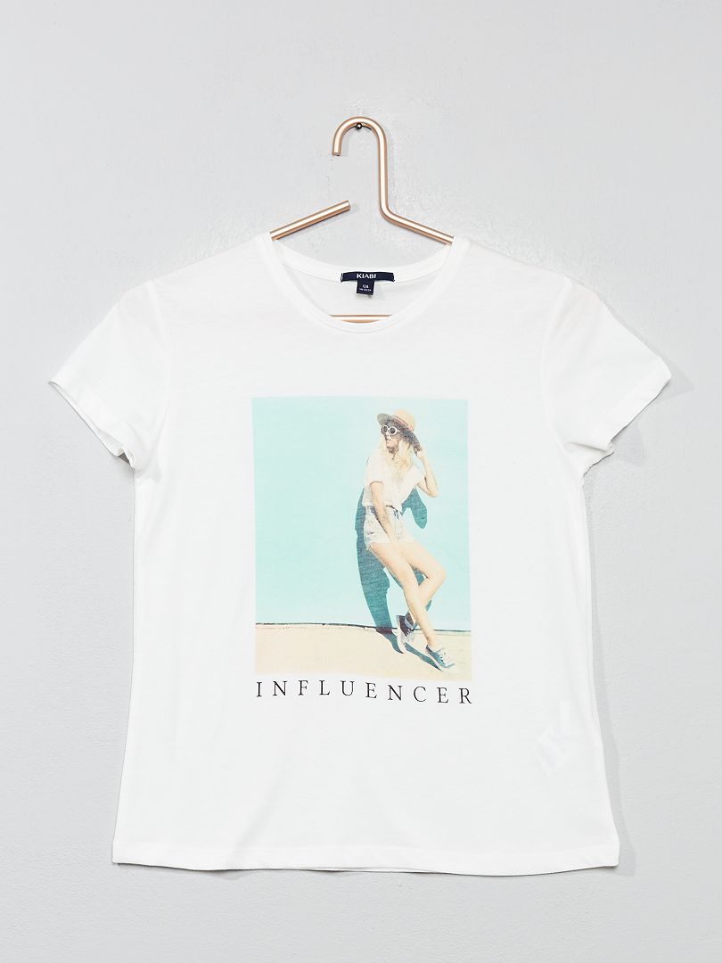 T-shirt imprimé 'Influencer' beige - Kiabi