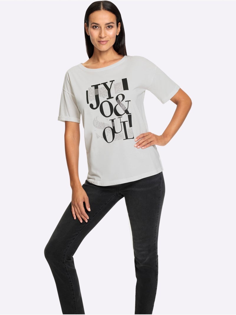 T-shirt Imprimé Inscription Tendance - Taille Standard - Helline Ecru - Kiabi