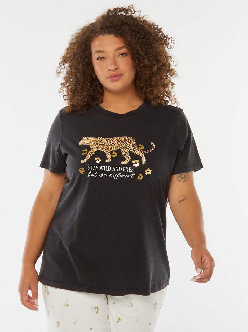 T-shirt imprimé 'jaguar' manches courtes Noir - Kiabi