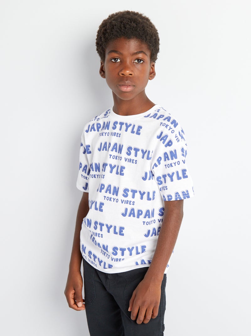 T-shirt imprimé 'japon' blanc/bleu - Kiabi