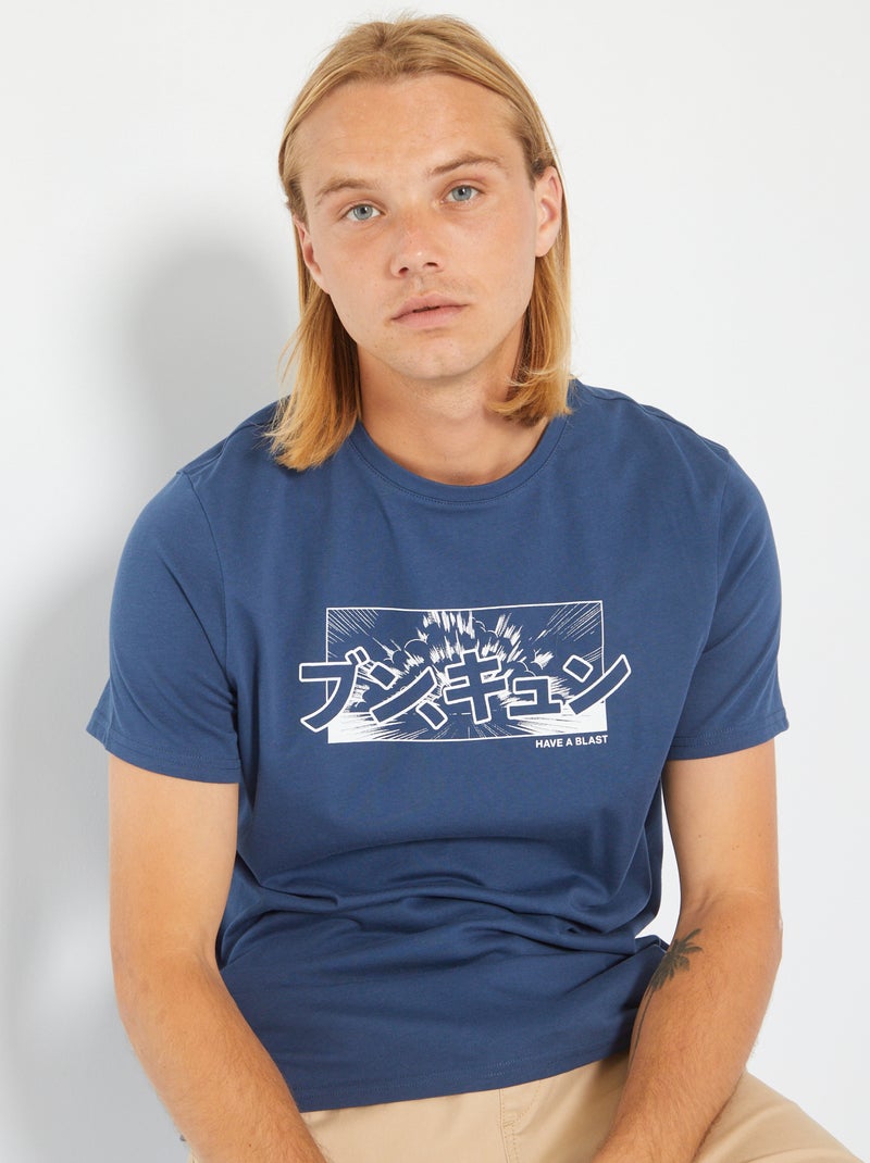 T-shirt imprimé 'Japonais' Bleu - Kiabi