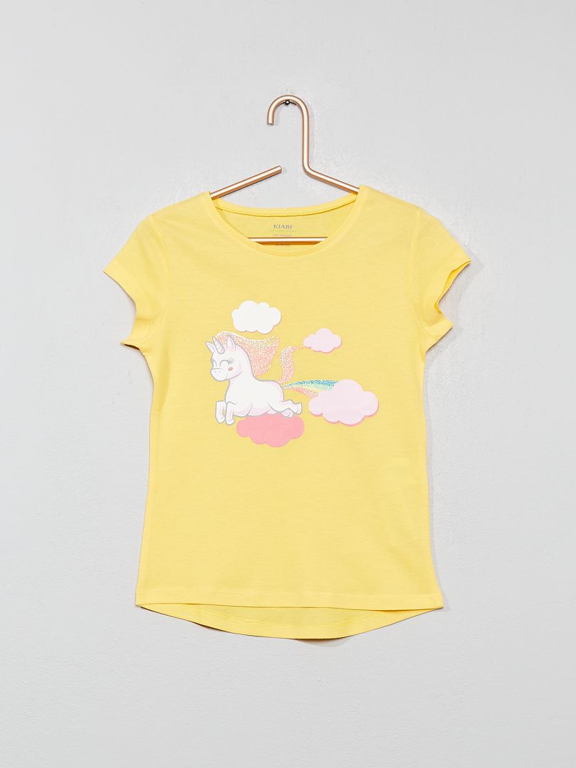 T-shirt imprimé jaune licorne - Kiabi