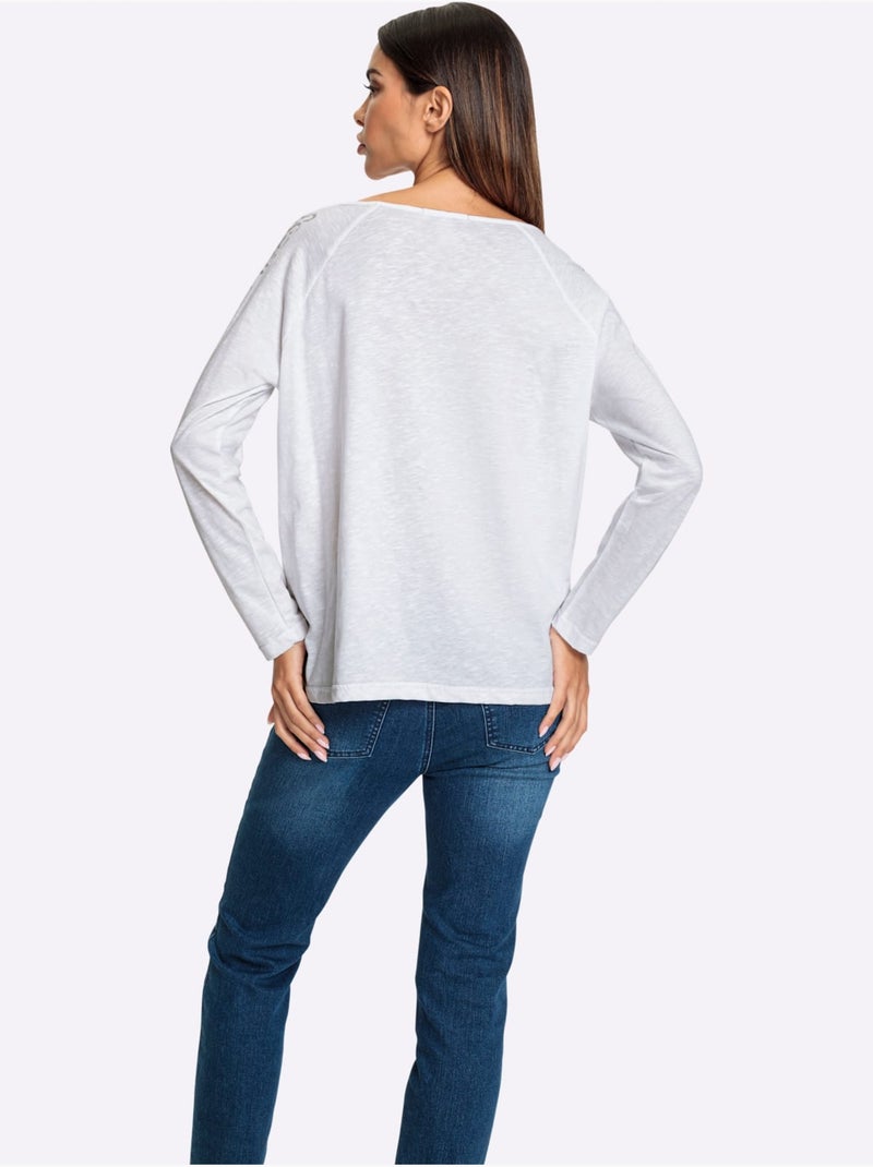 T-shirt Imprimé Joli Imprimé Feuille Devant - Taille Standard - Helline Blanc - Kiabi