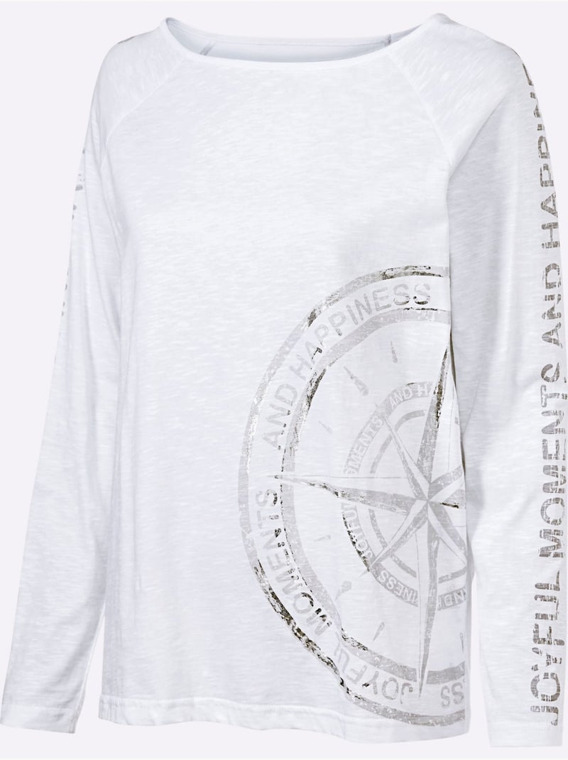 T-shirt Imprimé Joli Imprimé Feuille Devant - Taille Standard - Helline Blanc - Kiabi