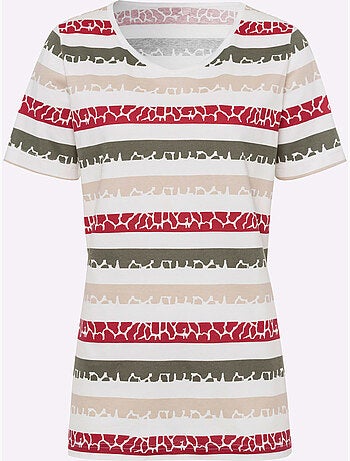 T-shirt Imprimé Joli Motif à Rayures - Taille Standard - Moda Vilona