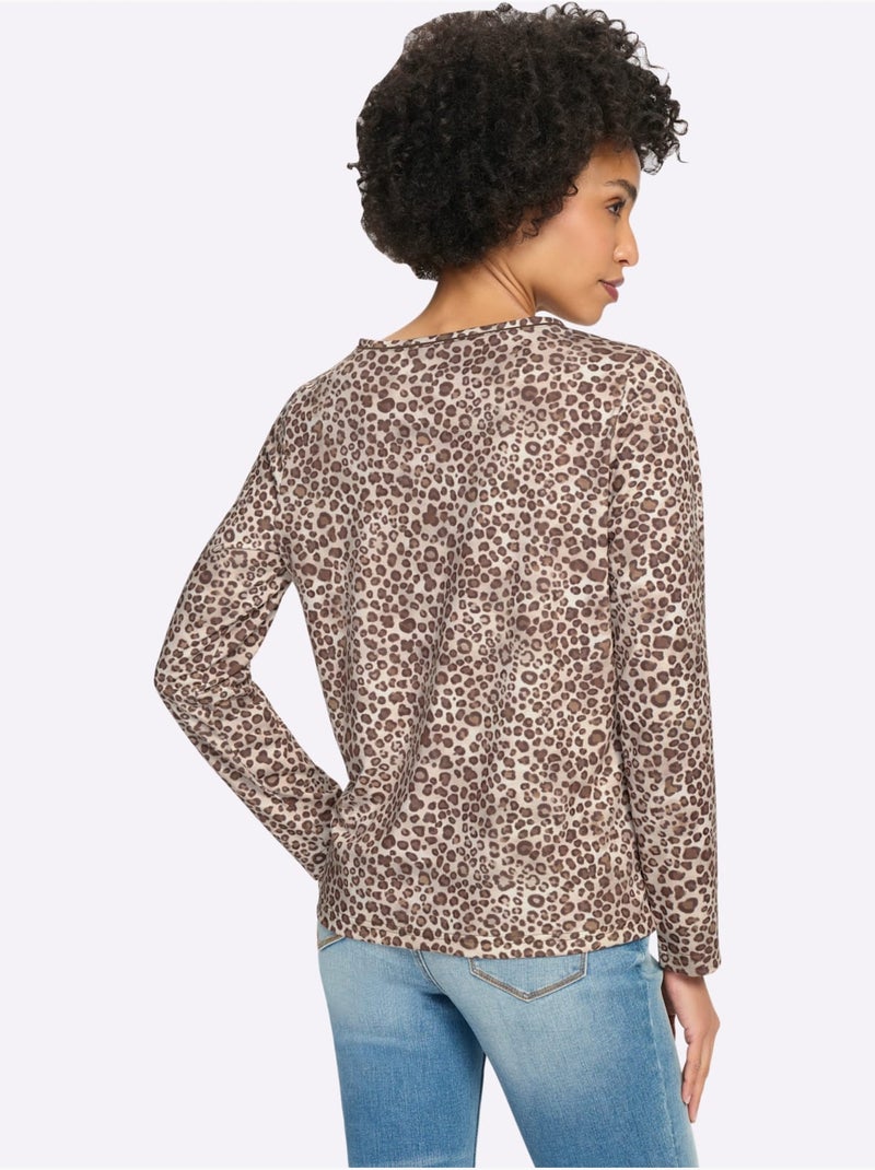 T-shirt imprimé joli motif léopard - taille standard - helline Blanc Marron - Kiabi