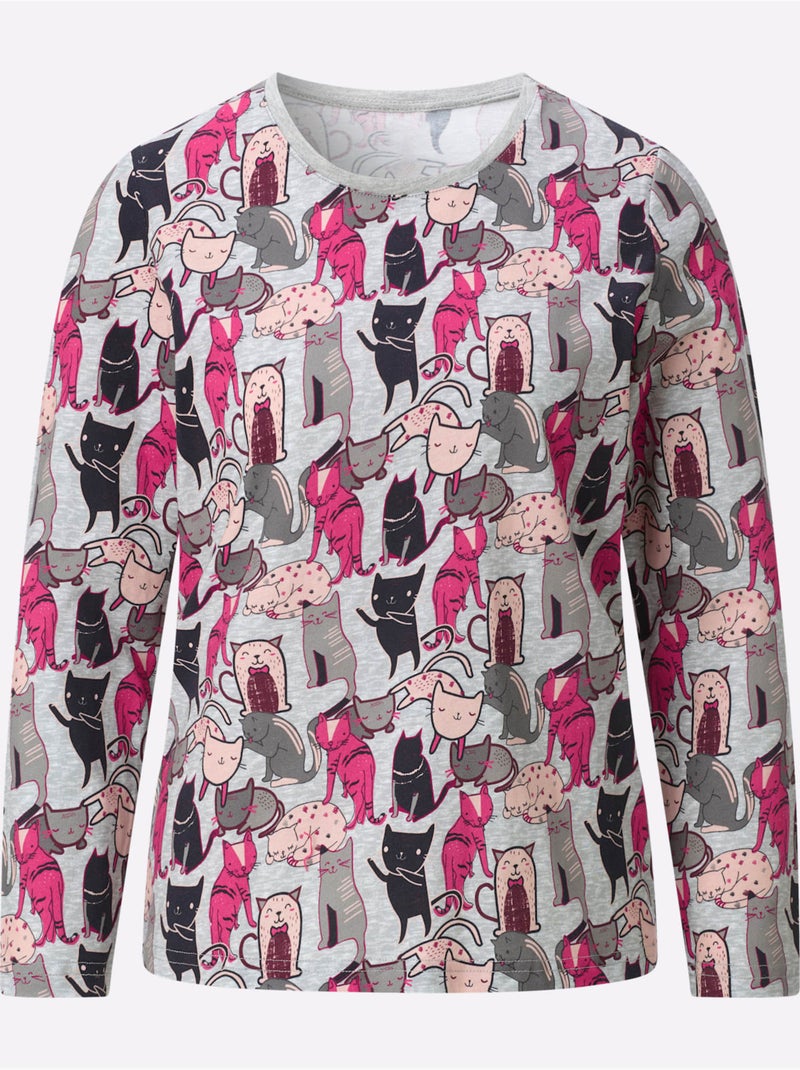 T-shirt Imprimé Jolie Forme De Chat - Taille Standard - Witt Gris Mauve - Kiabi