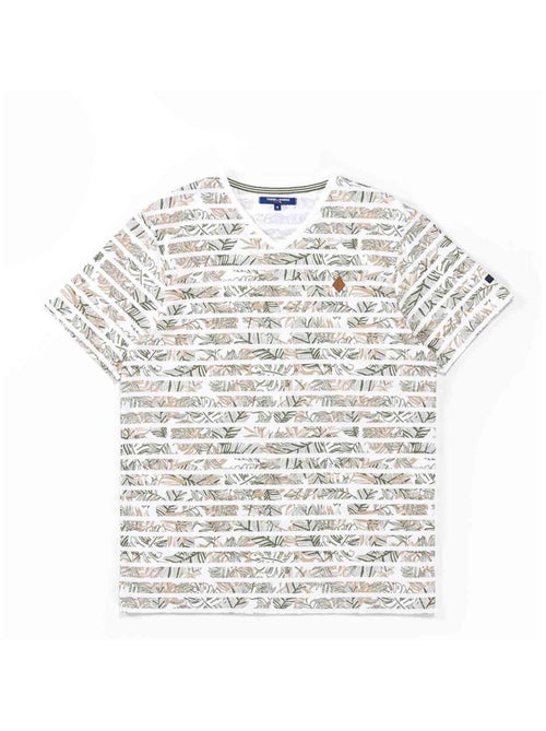 T-shirt imprimé kaki rayures florales Homme - Terre de Marins - Kiabi