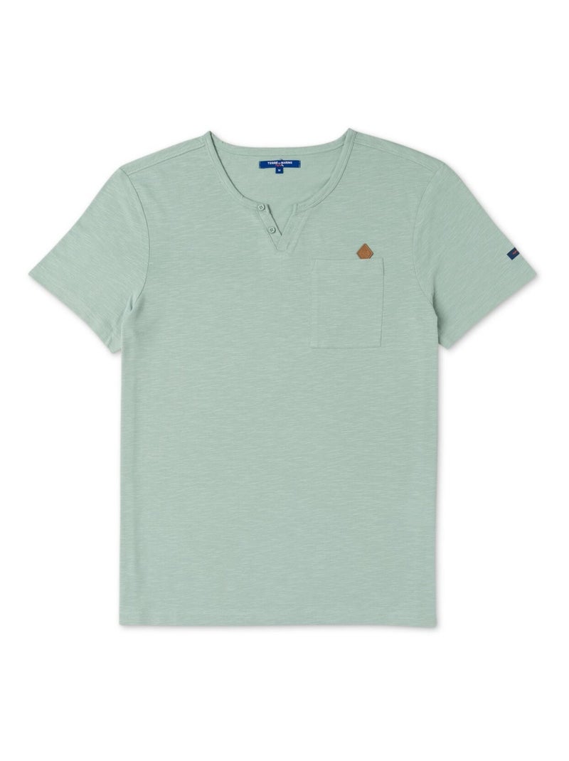 T-shirt imprimé kaki rayures florales Homme - Terre de Marins Vert - Kiabi