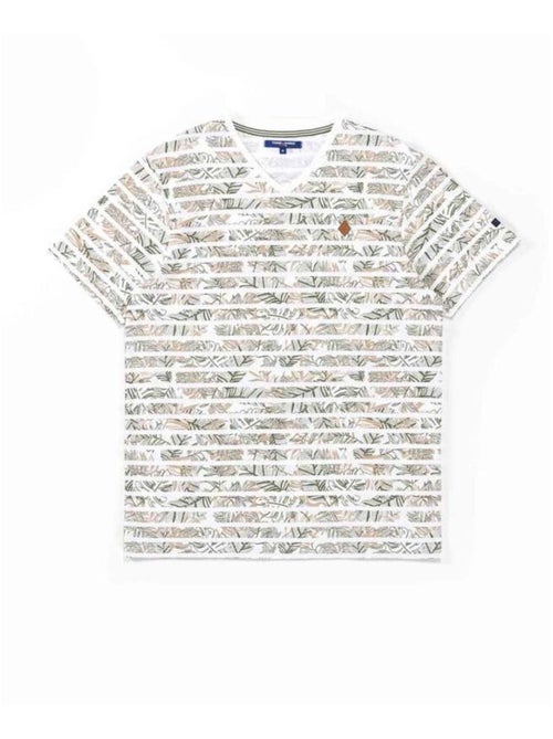 T-shirt imprimé kaki rayures florales Homme - Kiabi