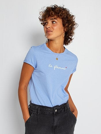 T Shirt Basique Vetements Femme Bleu Kiabi