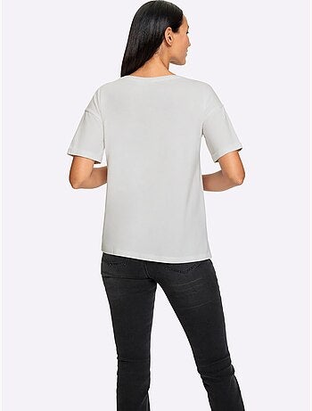 T shirt imprimé lettrage fantaisie encolure ronde et manches courtes - Taille standard - Helline