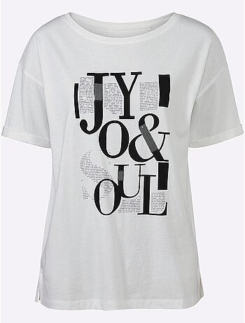 T shirt imprimé lettrage fantaisie encolure ronde et manches courtes - Taille standard - Helline