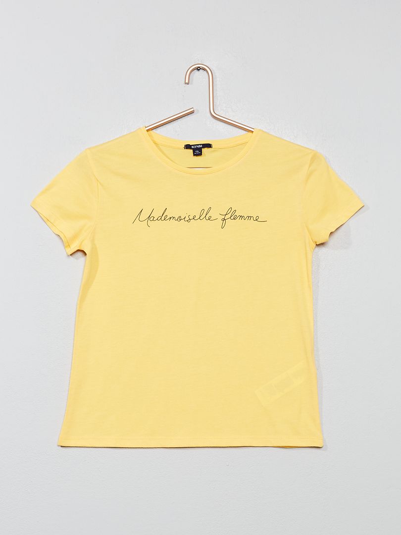 T-shirt imprimé 'Mademoiselle flemme' jaune - Kiabi