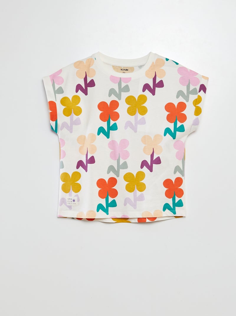 T-shirt imprimé manches courtes - Grafik Edition Blanc fleurs - Kiabi