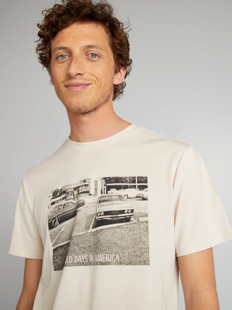 T-shirt imprimé manches courtes Beige - Kiabi
