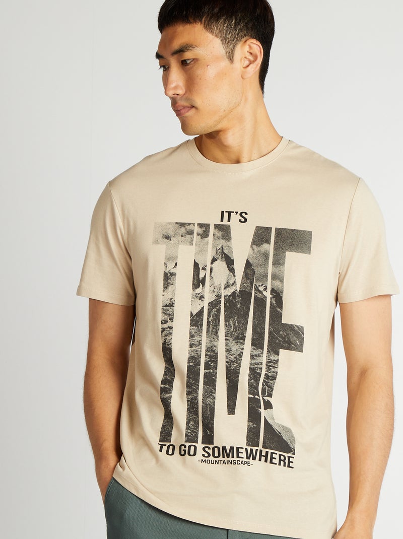 T-shirt imprimé manches courtes Beige - Kiabi