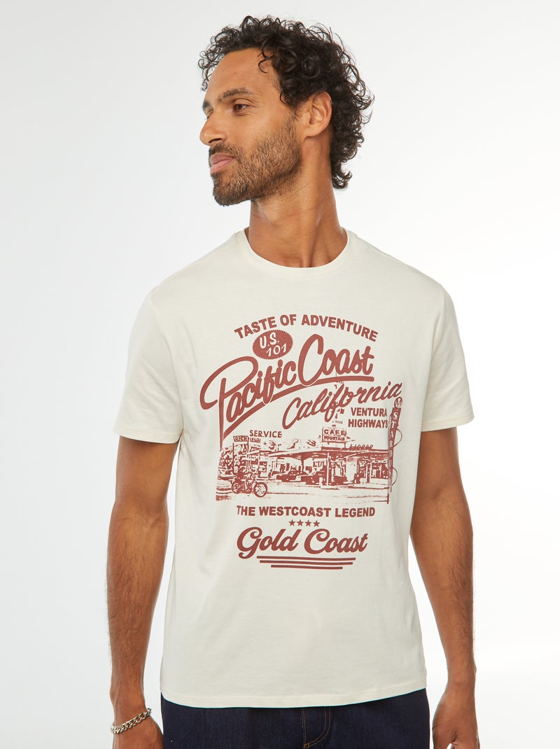 T-shirt imprimé manches courtes Beige - Kiabi