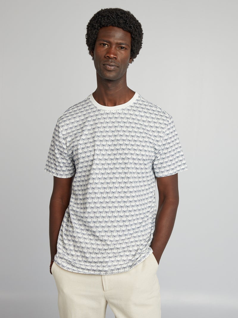 T-shirt imprimé manches courtes Blanc palmiers - Kiabi