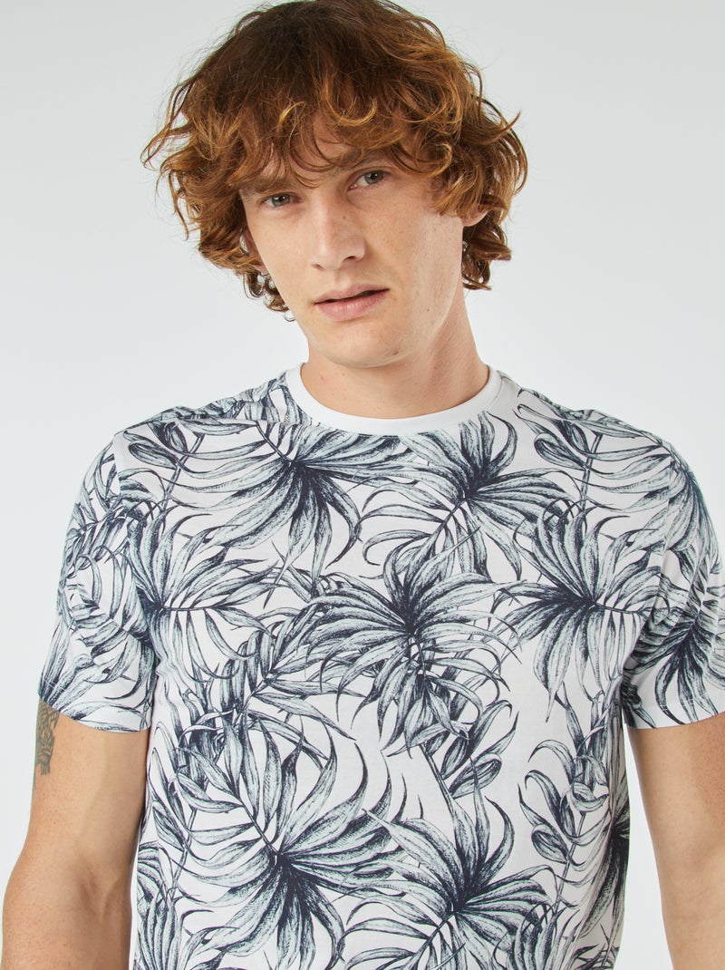 T-shirt imprimé manches courtes Blanc/bleu - Kiabi