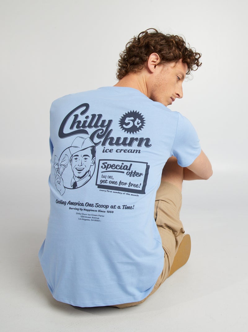 T-shirt imprimé manches courtes Bleu chilly - Kiabi