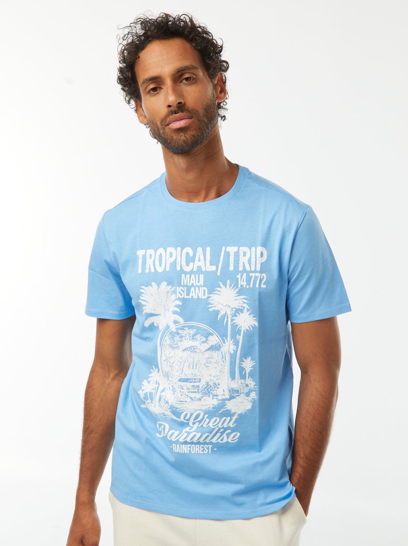 T-shirt imprimé manches courtes Bleu - Kiabi