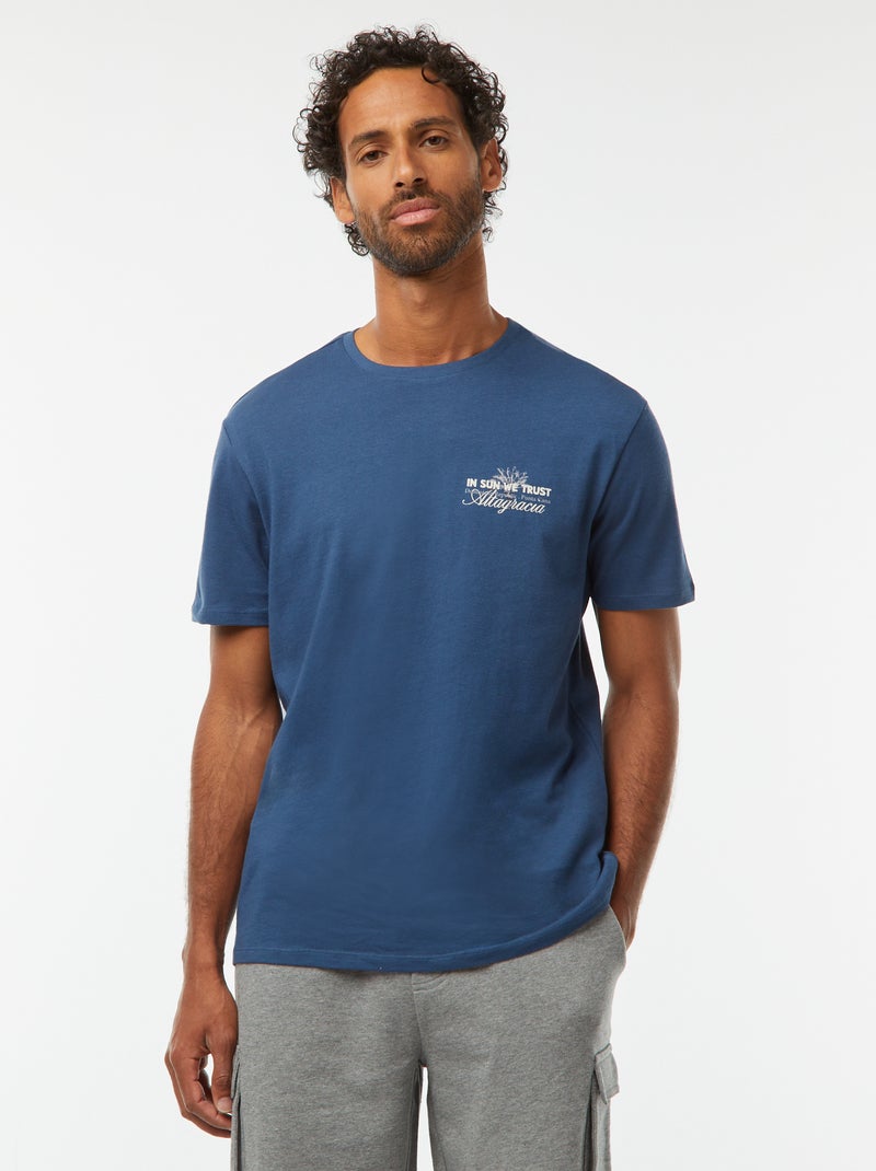T-shirt imprimé manches courtes Bleu - Kiabi