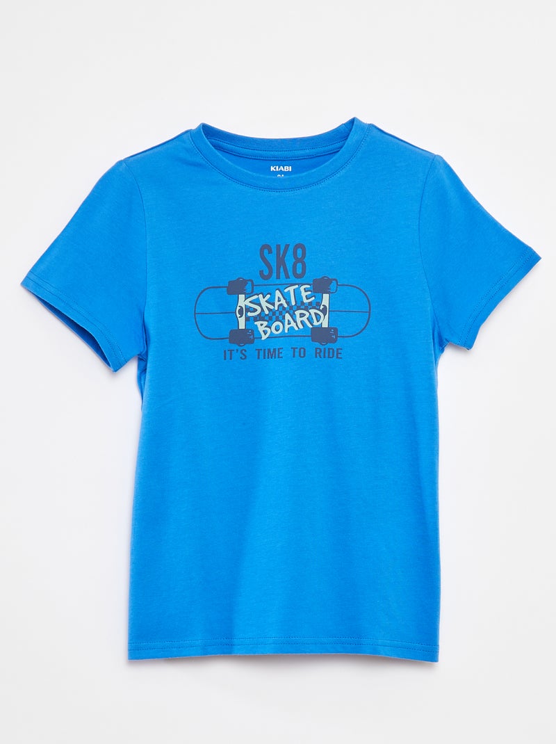 T-shirt imprimé manches courtes Bleu - Kiabi