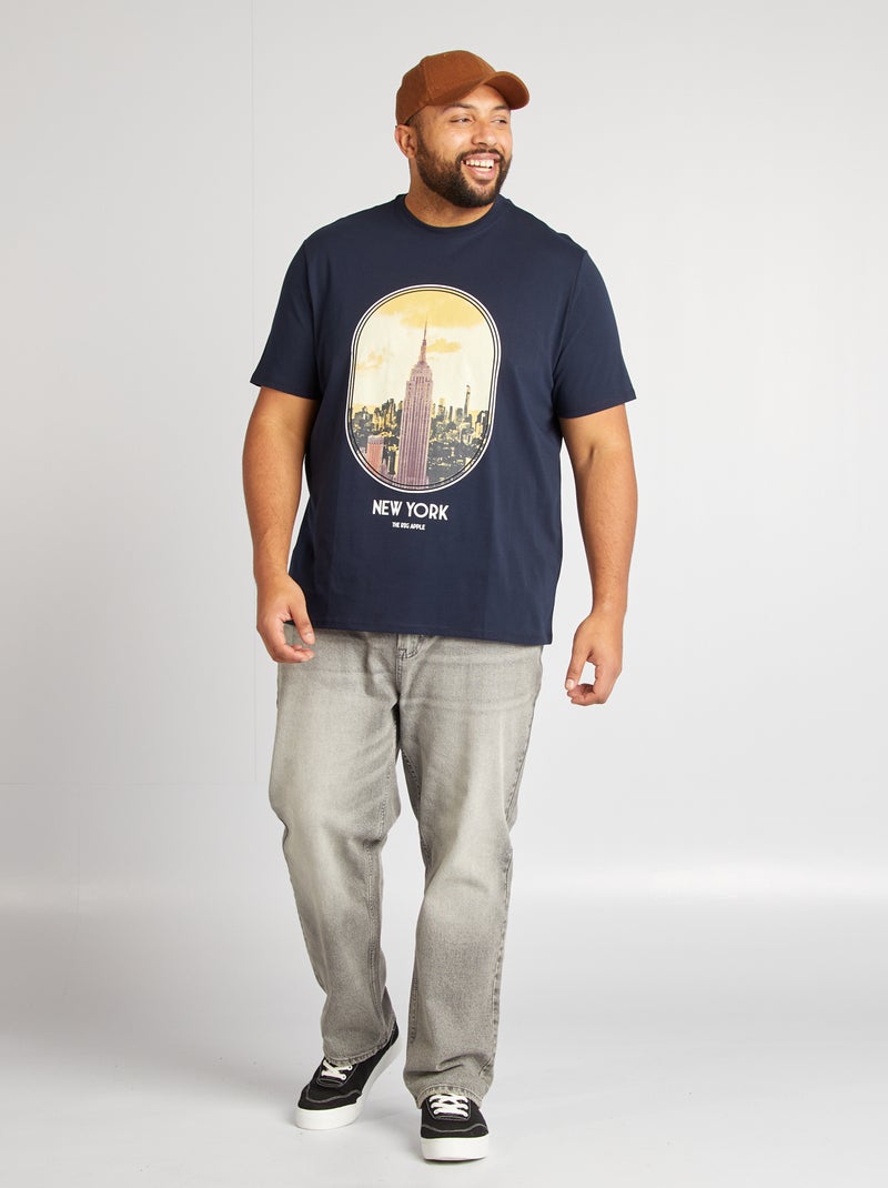 T-shirt imprimé manches courtes Bleu marine - Kiabi