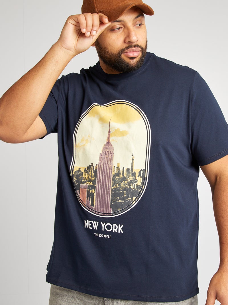 T-shirt imprimé manches courtes Bleu marine - Kiabi
