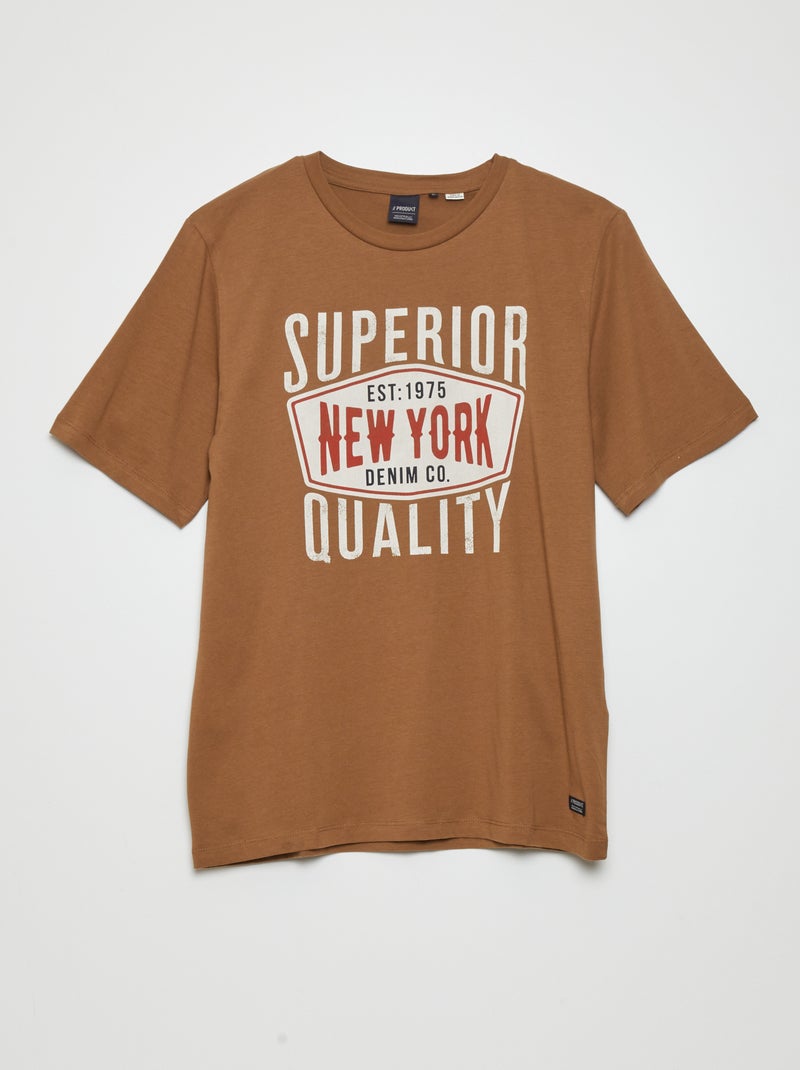 T-shirt imprimé manches courtes camel - Kiabi