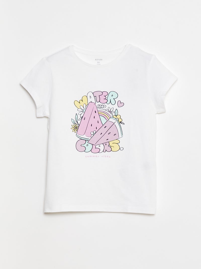 T-shirt imprimé manches courtes et col rond Blanc - Kiabi