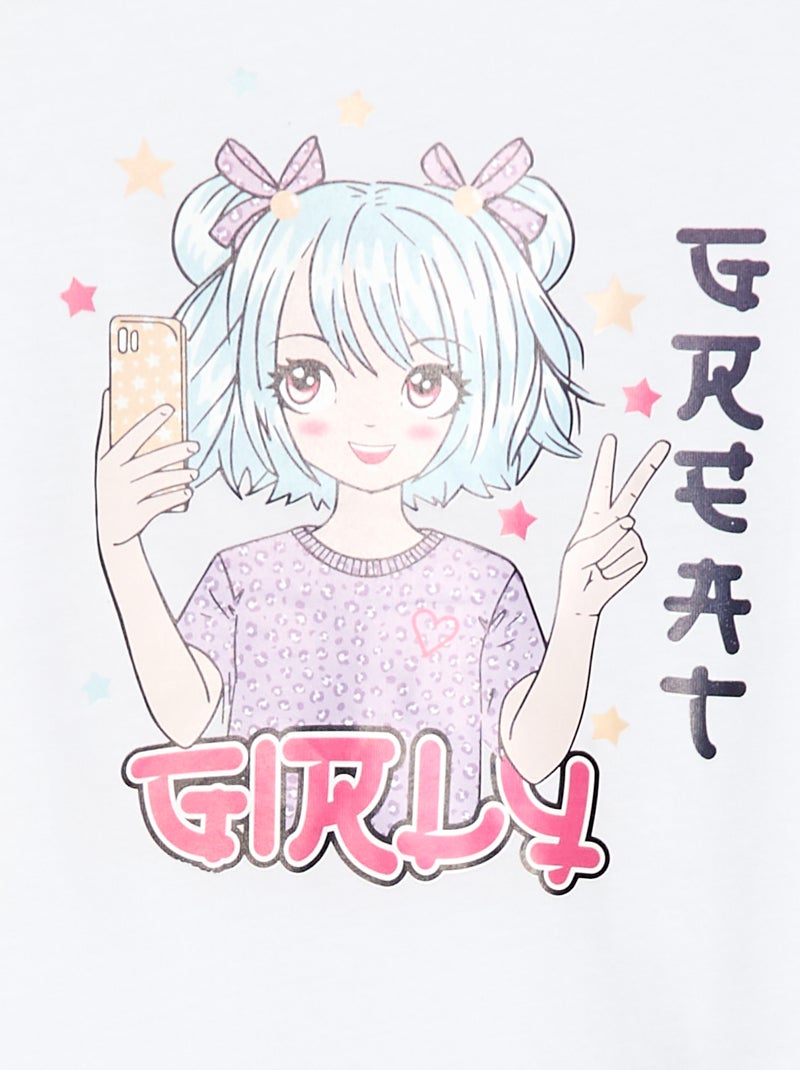 T-shirt imprimé manches courtes et col rond Blanc - Kiabi