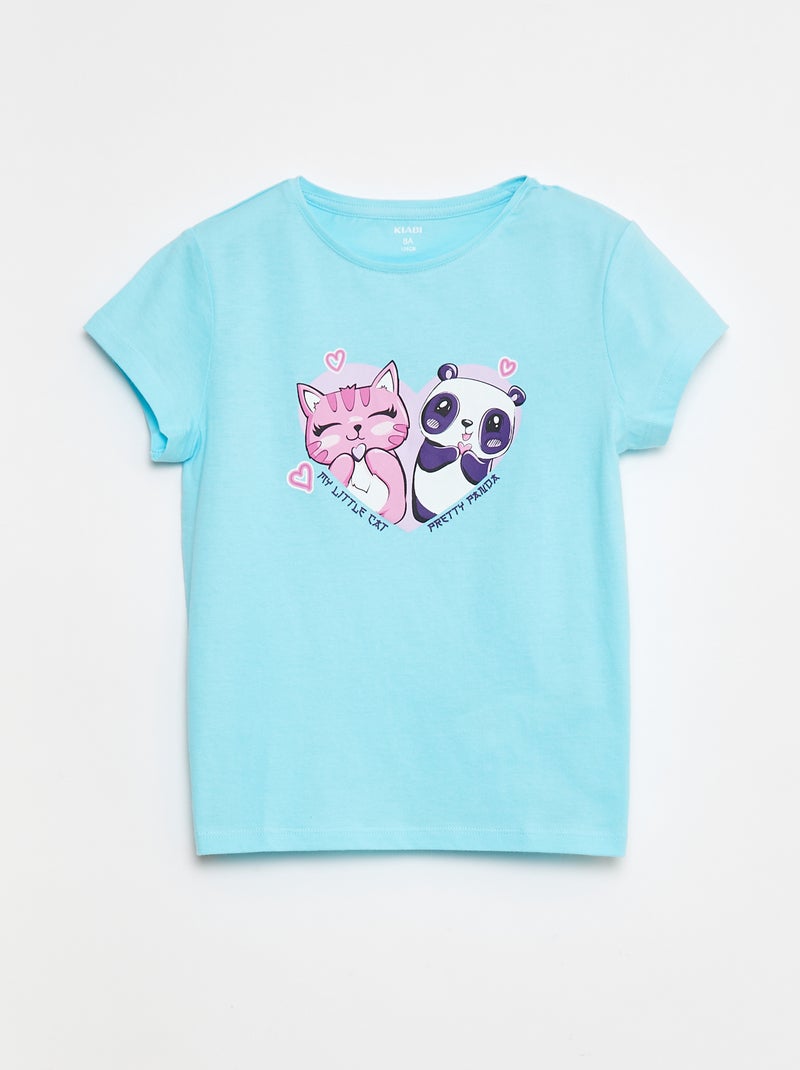 T-shirt imprimé manches courtes et col rond Bleu - Kiabi
