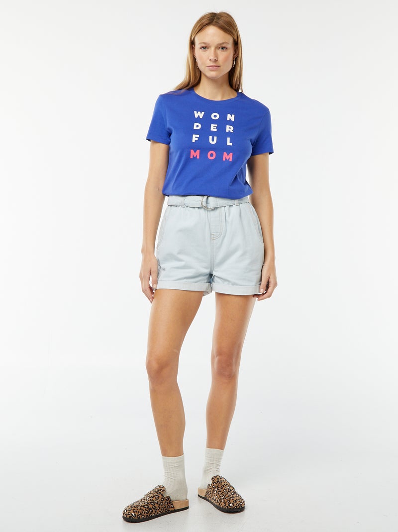 T-shirt imprimé manches courtes 'fête des mères' BLEU - Kiabi