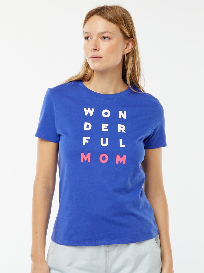 T-shirt imprimé manches courtes 'fête des mères' BLEU - Kiabi